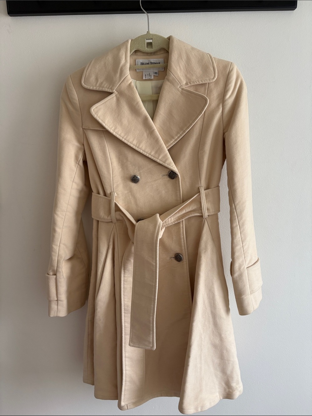 Helene Berman Cream Double-Breasted Trench Coat with Waist Tie